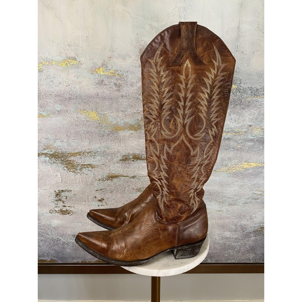 Old Gringo Boots Womens Size 7.5 Brown Leather Western Knee High Zip Pointed Toe
